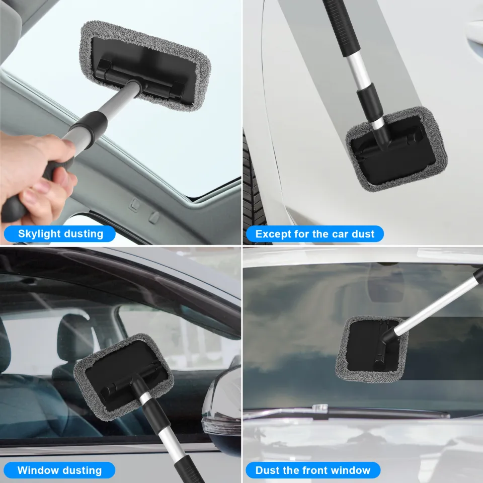 Retractable Car Windscreen Cleaner Tool Car Window Cleaner Inside Kit With  6pcs Washable Microfiber Cloth 180°Rotating Car Windshield Cleanning Wiper  Car Glass Cleaner Brush For Auto SUV